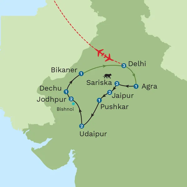 Rajasthan: Royal Cities, Desert Kingdoms and Tigers Map
