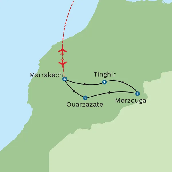 Moroccan Explorer: Mountains to Desert - Private Tour Map