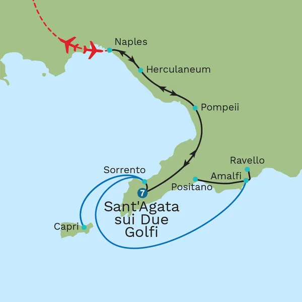Pompeii, Capri and the Amalfi Coast with Sant'Agata Sui Due Golfi Stay for Solo Travellers Map